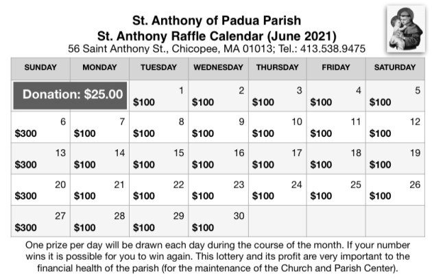 Buy tickets St Anthony Calendar Raffle (June 2021) St Anthony of