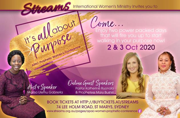 Apac Women Prophetic Conference 2020 Event Pass For Womens Conference Its All About Purpose At 74 Lee Holm Road St Marys Fri 2 Oct 2020 Sat 3 Oct 2020